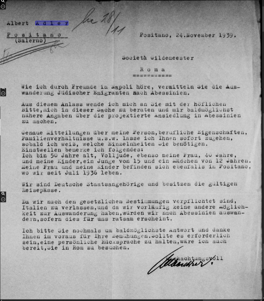מכתב אלברט אדלר לגילדמסטר ב-24 בנובמבר 39 